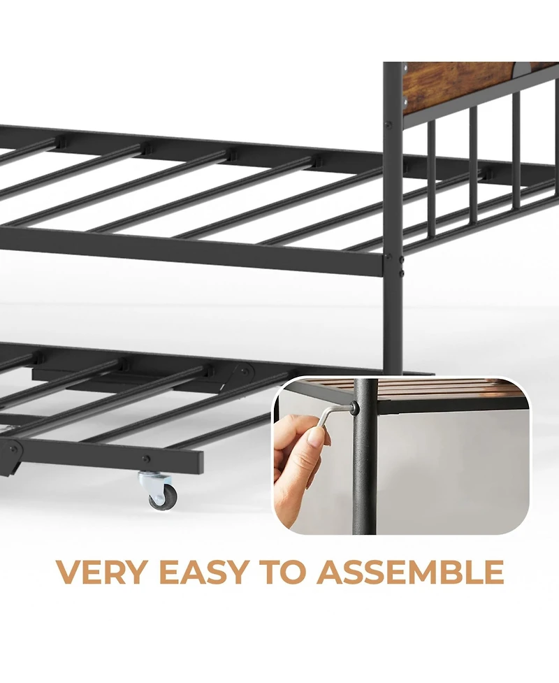 Gaomon Daybed with Trundle, Metal Twin Size Day Bed with Stylish Headboard, Sofa Bed Frame with Pop Up Foldable Trundle Bed