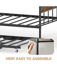 Gaomon Daybed with Trundle, Metal Twin Size Day Bed with Stylish Headboard, Sofa Bed Frame with Pop Up Foldable Trundle Bed