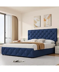 gaomon Full Bed Frame with 4 Storage Drawers and Headboard, Linen Upholstered Platform Bed Frame with Wooden Slats Support