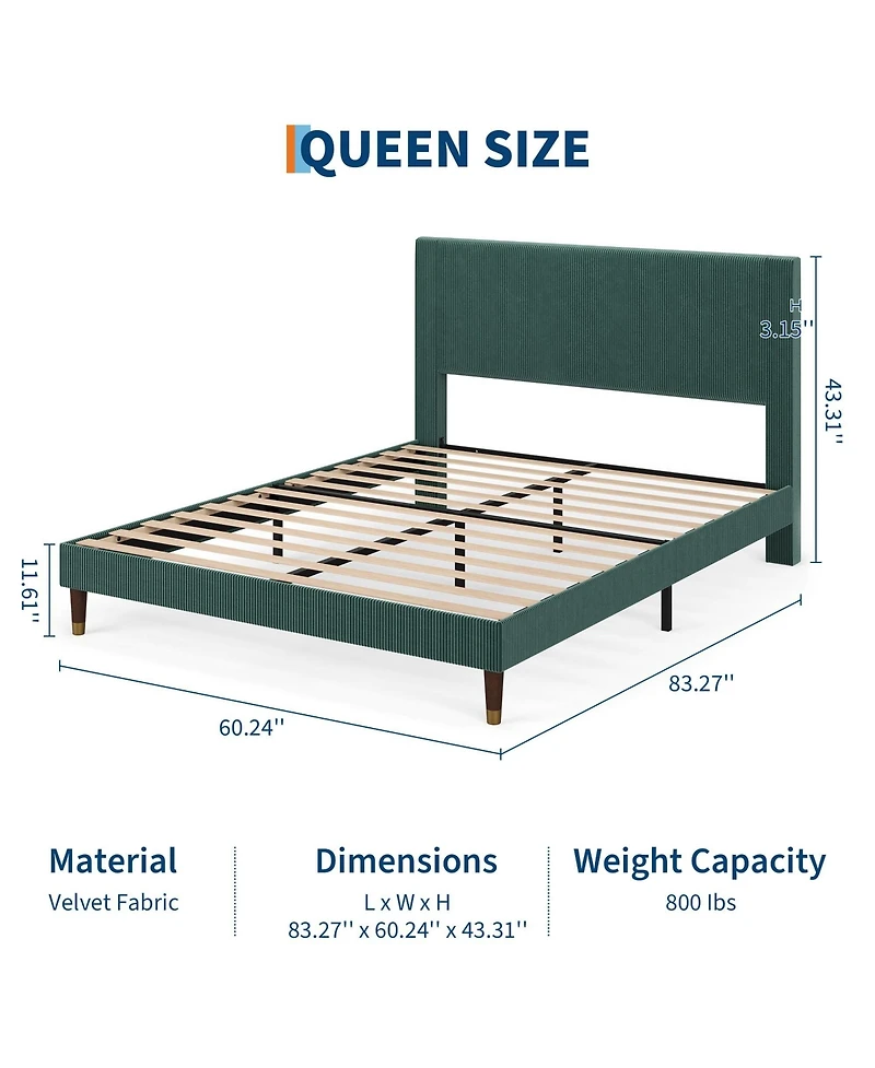 gaomon Queen Bed Frame Upholstered Platform Bed with Fabric Headboard, Non-Slip and Noise-Free