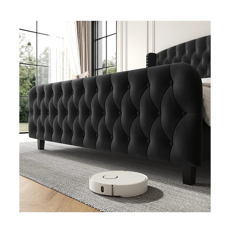 gaomon 51" Tall Queen Size Bed Frame with Deep Button Tufted Wingback Headboard and Footboard