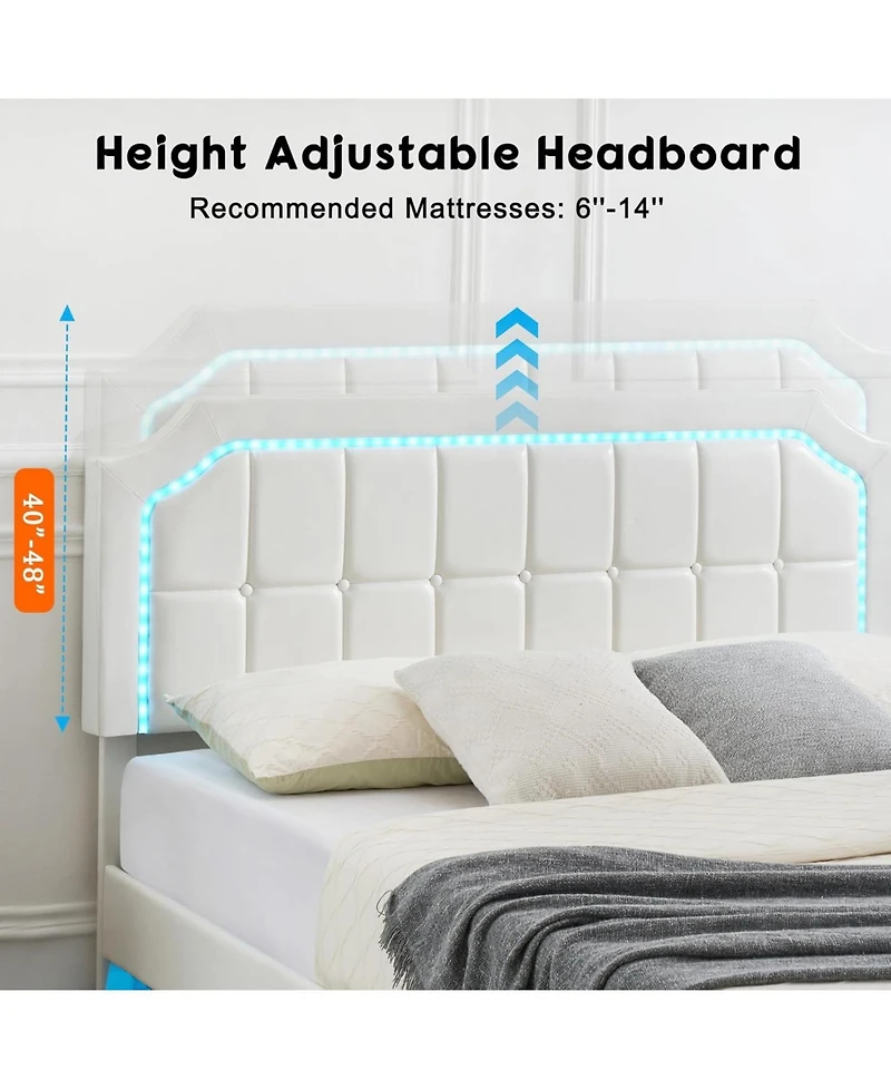 gaomon Queen Upholstered Bed with Rgb Led Lights, Adjustable Headboard, Button-Tufted Design, Floating Platform