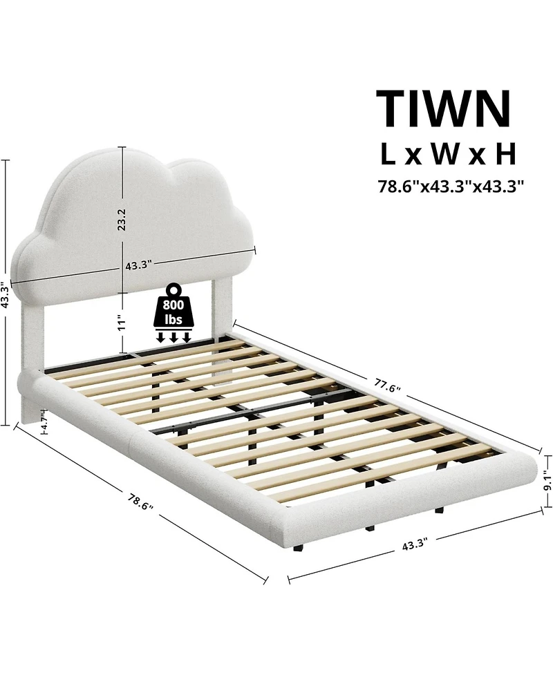 Likimio Twin Bed Frames, Floating Bed Frame with Led Light and Upholstered Headboard, Solid Wooden Slats Support