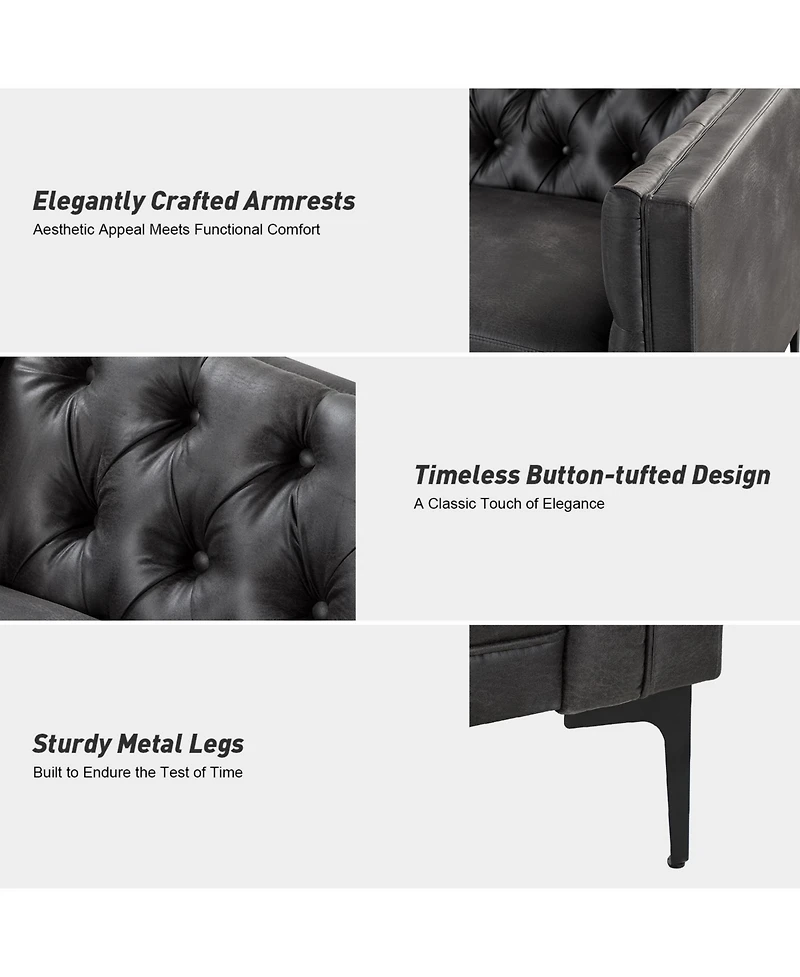 Hulala Home Wales Contemporary 84" Upholstered Button-tufted Sofa with Metal Legs