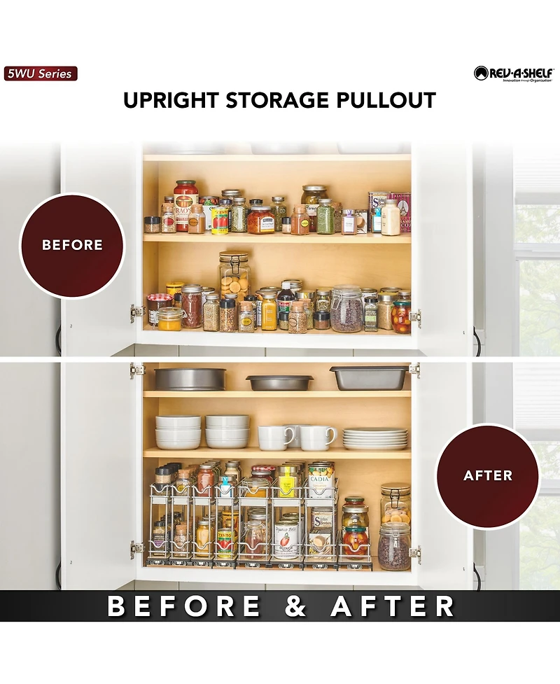 Rev-a-Shelf 9" Pullout Organizer for Cabinets, 2 Tier Upright Shelf, 5WU2-3N1-1
