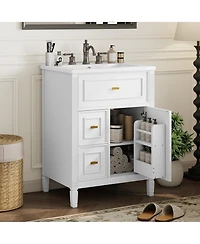 Clihome 24" Bathroom Vanity with Sink, Bathroom Vanity Cabinet with One Flip Drawer and Two Drawers, Adjustable Shelf, Solid Wood and Mdf