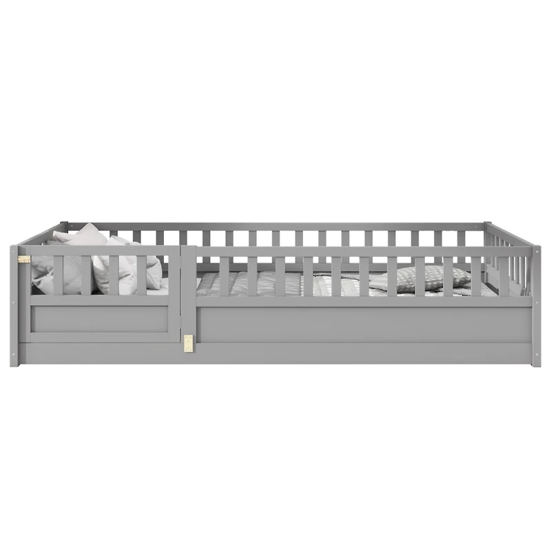 Simplie Fun Twin Size Floor bed, integral construction with super high security barrier, door, children's floor bed frame, Montessori wooden children'