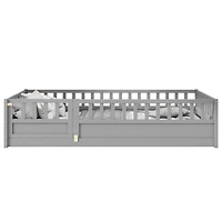 Simplie Fun Twin Size Floor bed, integral construction with super high security barrier, door, children's floor bed frame, Montessori wooden children'