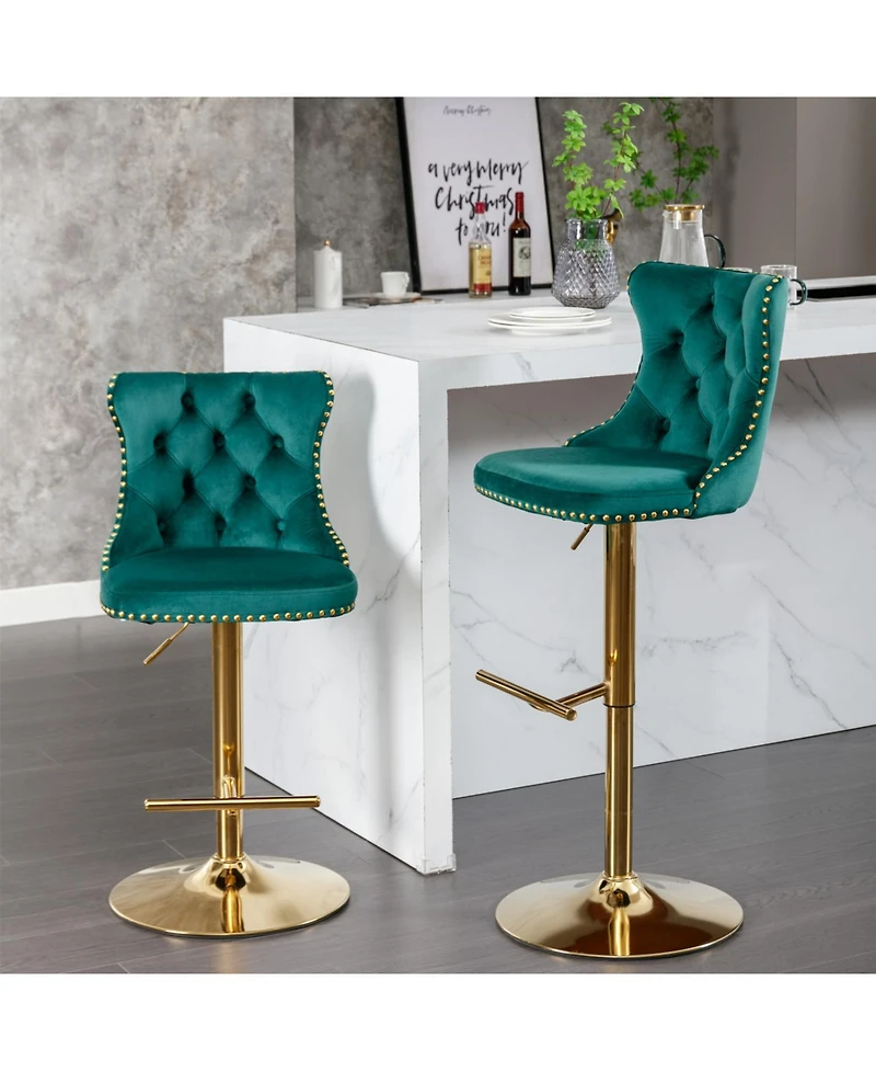 Streamdale Furniture Adjustable Swivel Velvet Bar Stools Set of 2