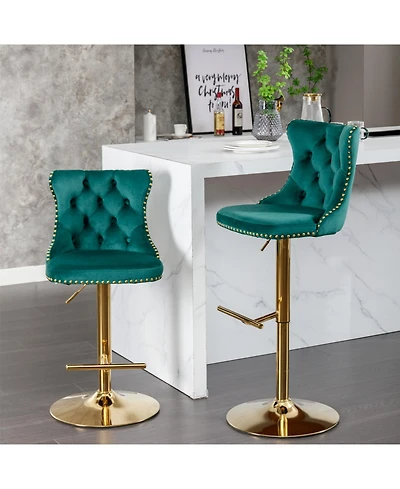 Streamdale Furniture Adjustable Swivel Velvet Bar Stools Set of 2