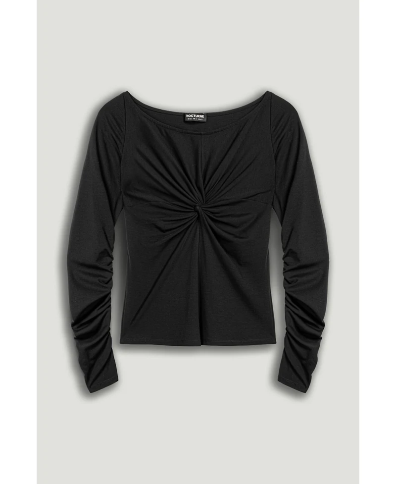Nocturne Women's Ruched Front Fitted Long Sleeve Top