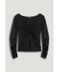 Nocturne Women's Ruched Front Fitted Long Sleeve Top