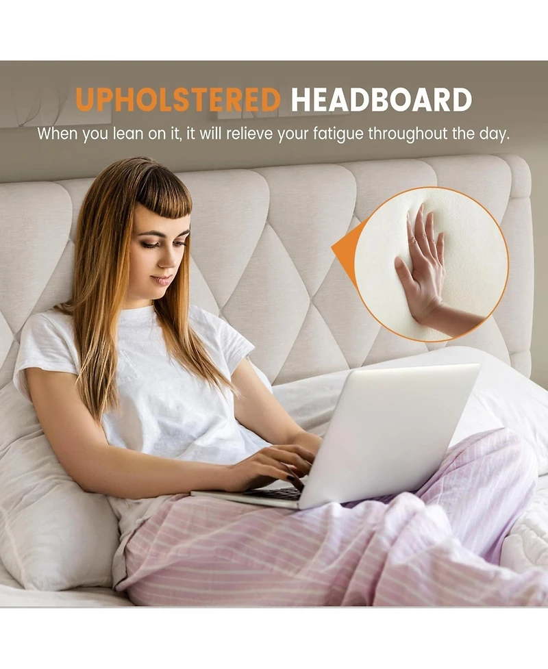 Gaomon Upholstered Platform Bed Frame with 2 Storage Drawers, Solid Wood Slats, No Box Spring Needed