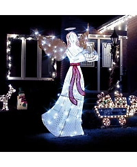 Costway 5 Ft Lighted Angel with Harp Led Lights Halo Zip Ties & Ground Stakes Christmas