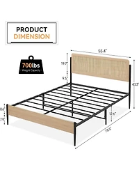 Gaomon Boho Bed Frame with Rattan Headboard & Wood Footboard, Under Bed Storage
