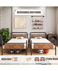 gaomon Metal Bunk Bed Twin Over Twin, Heavy Duty Twin Size Metal Bunk Bed with High Guardrail & Ladders, Convertible Bunk Beds for Kids Adults