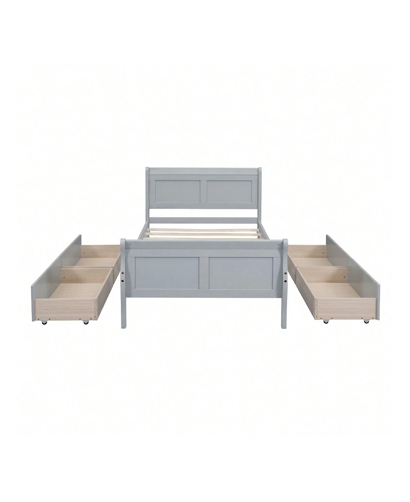 gaomon Twin Size Wood Platform Bed With 4 Drawers And Streamlined Headboard & Footboard Solid Wood+Mdf Bed Frame