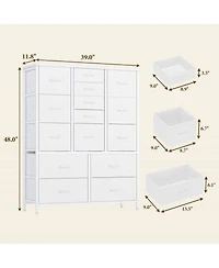gaomon 15-Drawer Modern Tall Dresser, 48" Fabric Storage Chest, Steel Frame, Wood Top, Bedroom, Closet, Living Room