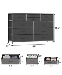gaomon 10-Drawer Modern Fabric Dresser for Bedroom, Large Storage Chest, 45" Tv Stand, Living Room, Hallway Organizer