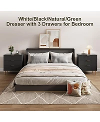 gaomon 3-Drawer Modern Black Dresser, 30" Tall, Fluted Chest with Gold Handles, Anti-Tip Device, Bedroom, Living Room, Kids Room