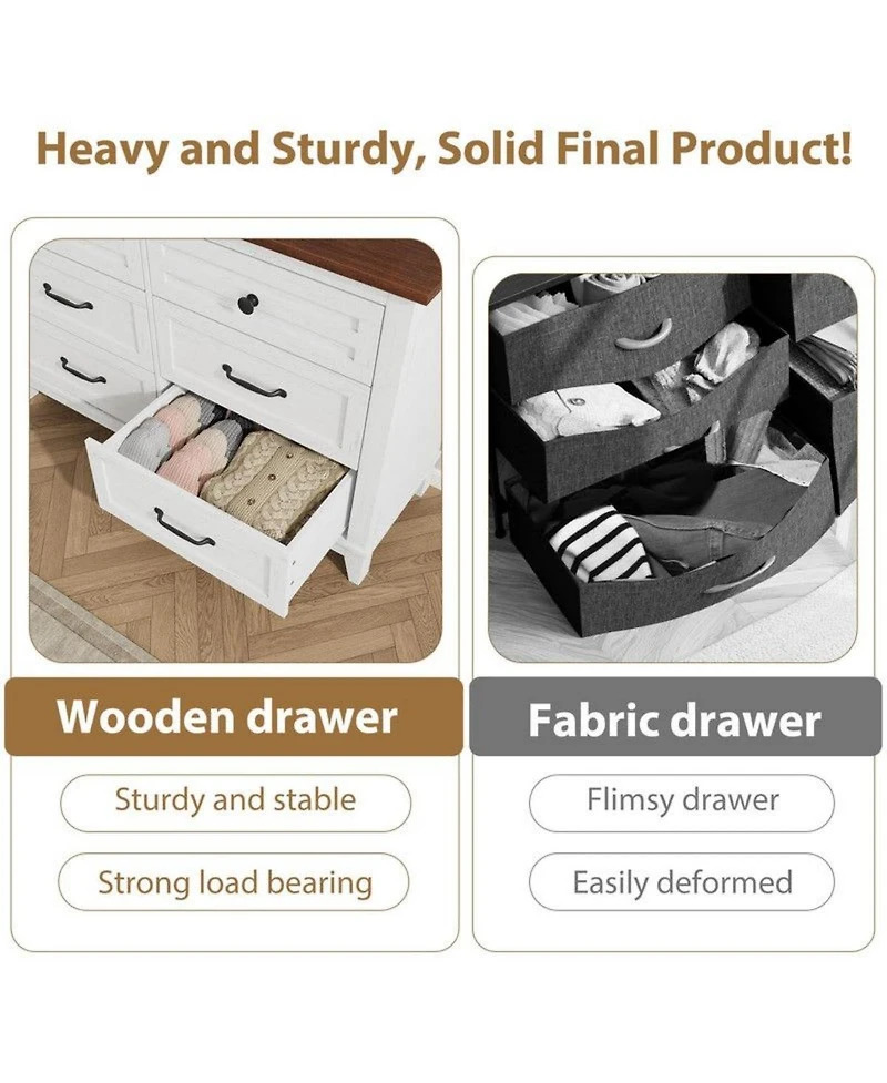 gaomon 6-Drawer Modern Wooden Dresser, 47" Wide Storage Chest, Freestanding Closet Organizer for Bedroom, Living Room