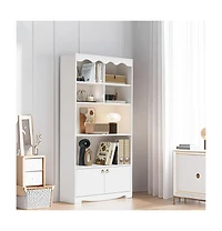 gaomon 5-Tier Modern Bookshelf Display Cabinet, 63" Floor Standing Storage Organizer, Walnut Finish, White