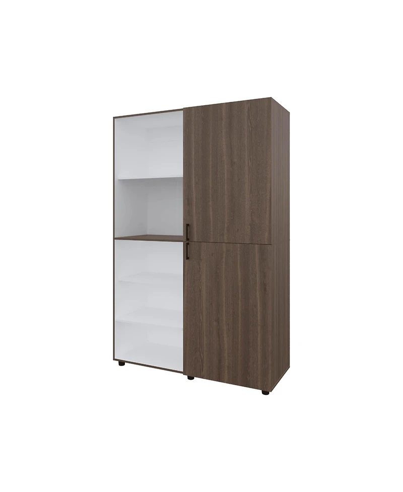 Fm Furniture Ollie 2-Door Wardrobe with Open Storage, Grey Walnut and White