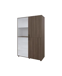 Fm Furniture Ollie 2-Door Wardrobe with Open Storage, Grey Walnut and White