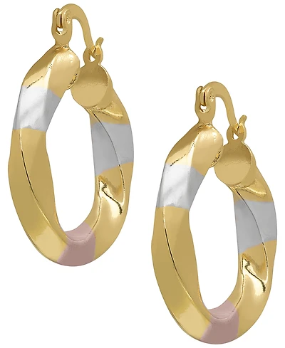 Macy's 14k Gold Plated Brass Tri-Color Twist Hoop Earrings