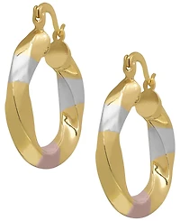 Macy's 14k Gold Plated Brass Tri-Color Twist Hoop Earrings