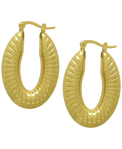 Macy's 14k Gold Plated Brass Ribbed Shiny Oval Hoop Earrings
