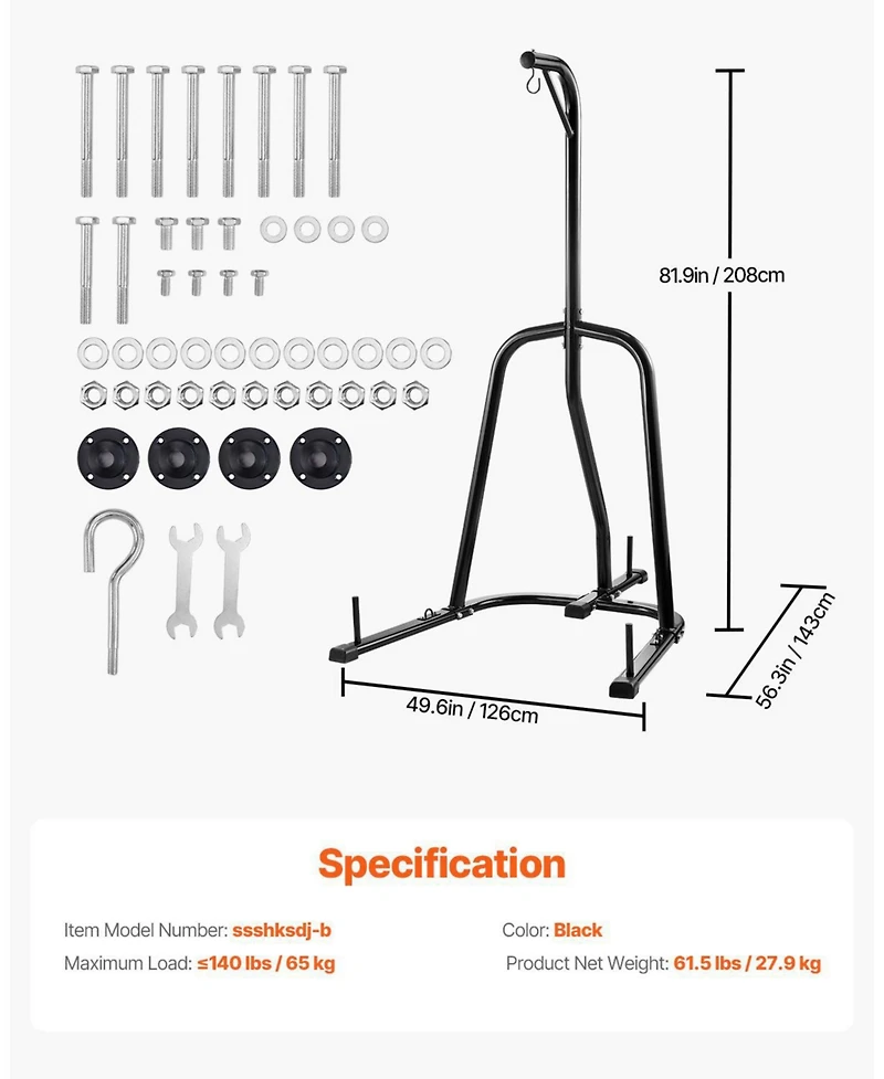 Mecale Punching Bag Stand, Heavy-Duty Freestanding Boxing Stand for Home Gym, Supports Punching Bags Up to 140 lb