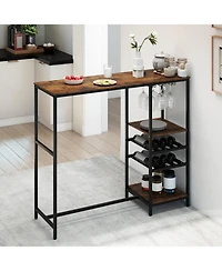 Costway 48" Long Bar Table with Storage Shelves Wine Racks & Stemware Holders for Kitchen