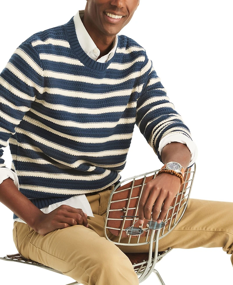 Nautica Men's Textured Striped Crewneck Sweater