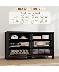gaomon Dresser for Bedroom with 6 Drawers, 47inch Wide Chest of Large Drawers with Large Clothes Storage Cabinet, Wood Bedroom Dresser Tv Stand