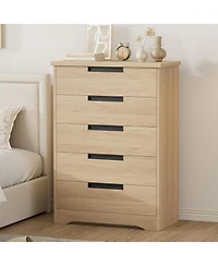 gaomon 5-Drawer Modern Wood Dresser Bedroom Organizer with Embedded Handles, Storage Cabinet for Living Room, Nursery, Hallway