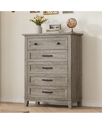 gaomon 5-Drawer Grey Freestanding Wooden Chest, 41.3" Tall, Vertical Dresser for Living Room, Bedroom, Entryway