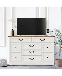 gaomon 9-Drawer Engineered Wood Farmhouse Dresser with Built-In Charging Station and Anti-Tip Device