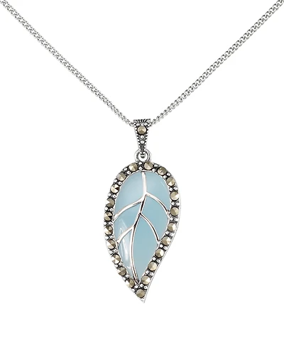 Macy's Marcasite Blue Agate (2.5 ct. t.w.) Leaf Pendant Necklace in Sterling Silver