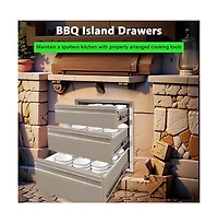 Gaomon 16" x 21" x 23" Outdoor Kitchen Drawer, 3-Layer Stainless Steel Built-In Bbq Access Drawer for Bbq Island