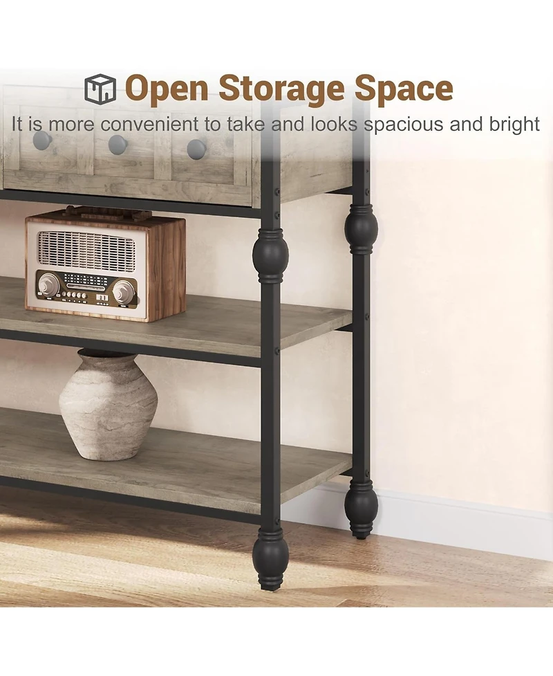 gaomon 52 Inch 3-Drawer Industrial Metal 3-Tier Sofa Table Behind Couch, Hallway Storage Entryway Table