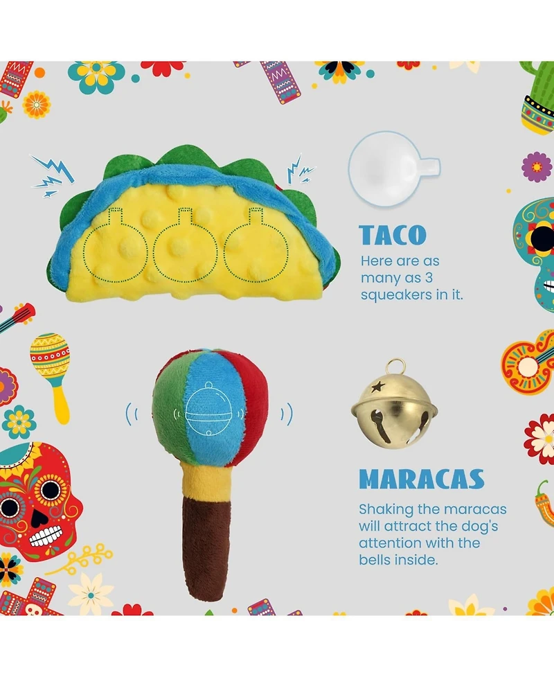 Nocciola Mexican Style Squeaky Dog Toys, Cute Soft Plush Stuffed Crinkle Chew Puppy Toys for Small Medium Breed, 8 Packs