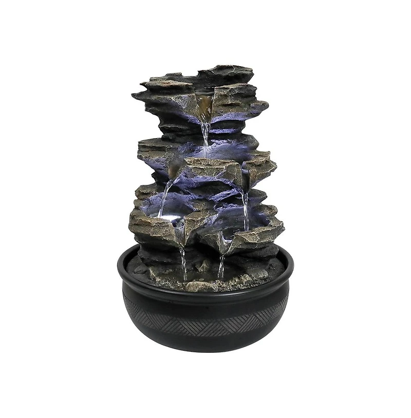 SunJet 15.7" Rock Cascading Tabletop Fountain, Zen Meditation Indoor Waterfall with Led Light for Home Office Bedroom Relaxation Decor