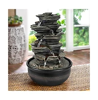 SunJet 15.7” Rock Falls Tabletop Fountain, 5-Tier Indoor Waterfall with Led Lights for Home, Office, Zen Relaxation Decor