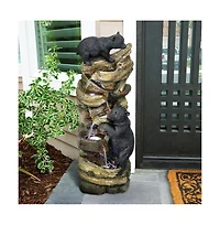 SunJet 39.3" 5-Tier Outdoor Garden Water Fountain with Bears Climbing Tree, Resin Fountain with Led Lights for Garden, Patio & Deck