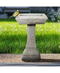 Sunjet 22.8" H Concrete Birdbath with Pedestal – 15" Dia Outdoor Freestanding Garden Bird Feeder & Bath for Patio, Yard, Decor