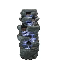 Sunjet 40.5" H 5-Tier Concrete Water Fountain – Indoor/Outdoor Cascading Waterfall with Built-in Led Lights for Home, Garden, Backyard Dec
