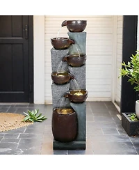 Sunjet 53.5" High 6-Tier Outdoor Indoor Water Fountain, Polyresin Cascading Waterfall with Led Lights for Garden, Patio, Yard, Home Decor