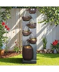 Sunjet 53.5" High 6-Tier Outdoor Indoor Water Fountain, Polyresin Cascading Waterfall with Led Lights for Garden, Patio, Yard, Home Decor