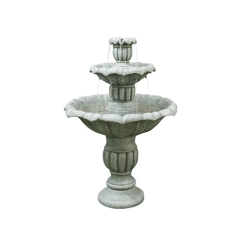 SunJet 39.3”H 3-Tier Outdoor Floor Water Fountain – Concrete Cascading Fountain with Pump for Garden, Patio, Yard & Home Decor